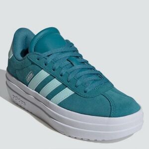 adidas Women's Teal Suede Platform Sneaker with Light Teal Stripes